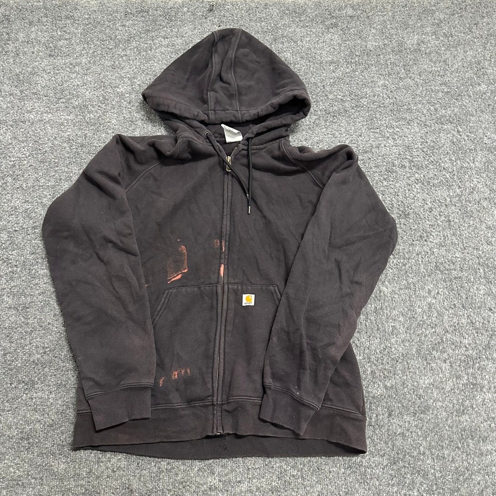 Carhartt Hoodie Womens Size L Black Full Zip Cotton Blend Stained Workwear WK185